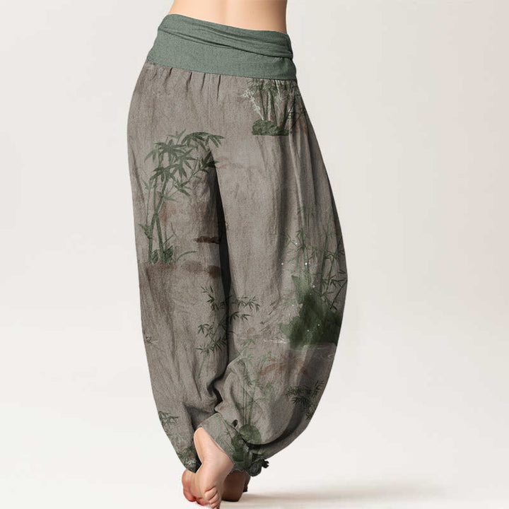 Buddha Stones Pure Cotton Casual Bamboo Rock Ink Painting Women's Elastic Waist Harem Pants - image 7