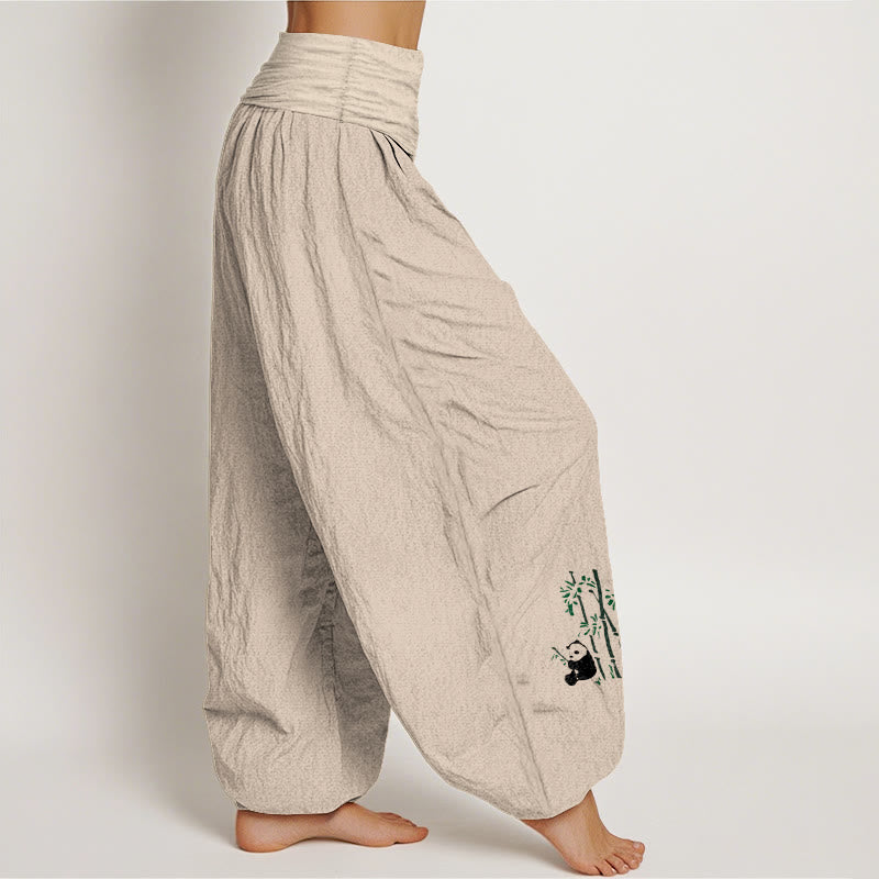 Buddha Stones Panda Bamboo Leaves Pattern Pure Cotton Women's Elastic Waist Harem Pants - image 13