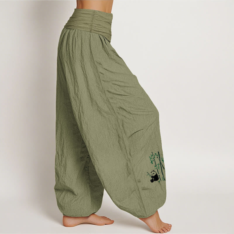 Buddha Stones Panda Bamboo Leaves Pattern Pure Cotton Women's Elastic Waist Harem Pants - image 16