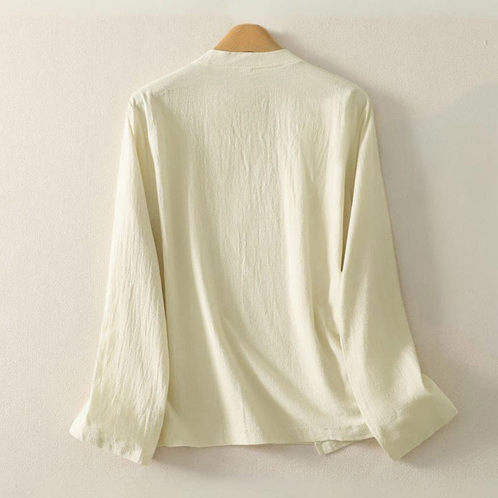 Buddha Stones Asymmetrical Front Frog-button Long Sleeve Women's Cotton Shirt - image 7