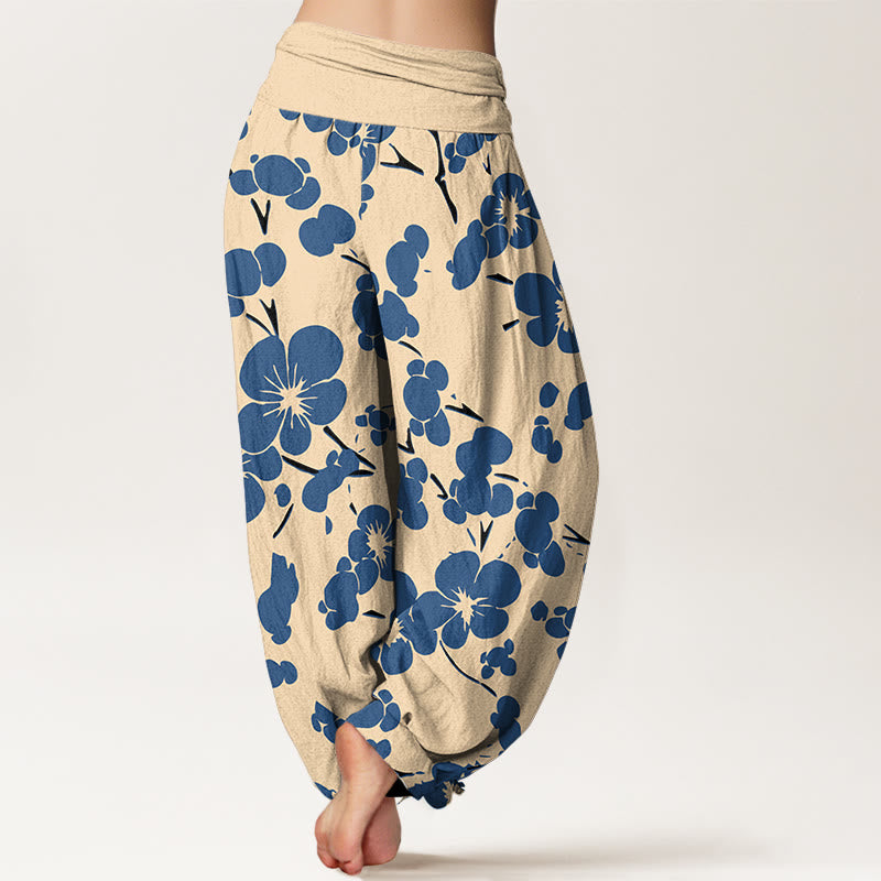Buddha Stones Pure Cotton Blooming Floral Flowers Women's Elastic Waist Harem Pants - image 1