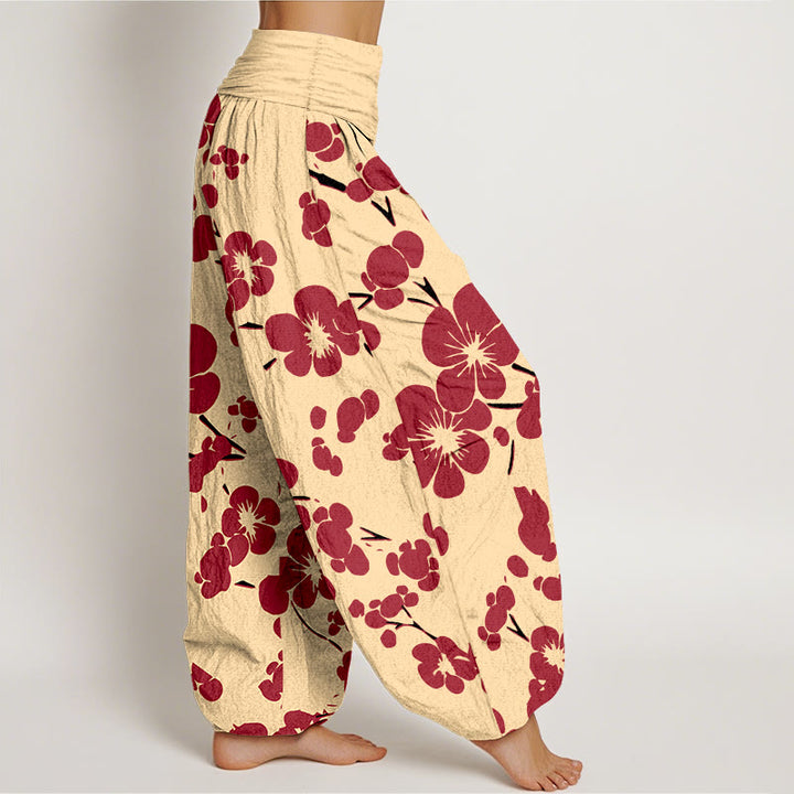 Buddha Stones Pure Cotton Blooming Floral Flowers Women's Elastic Waist Harem Pants - image 10