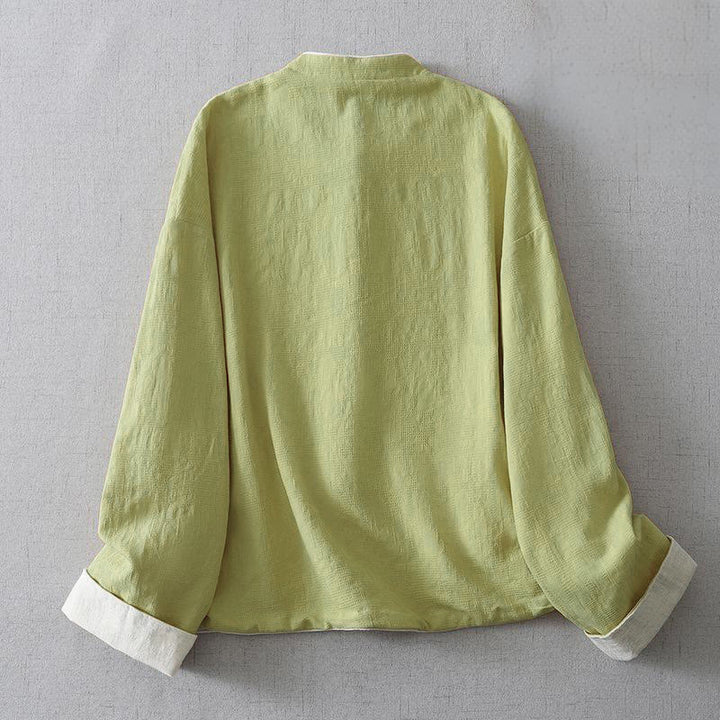 Buddha Stones Women's Plain Jacquard Stand Collar Long Sleeve Cotton Jacket With Pockets - image 1