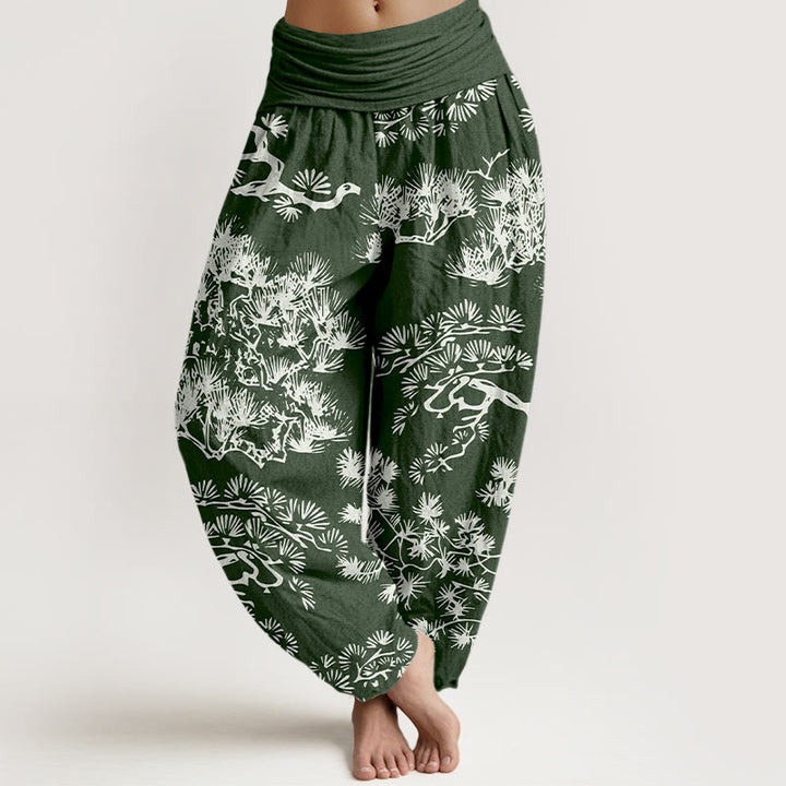 Buddha Stones Pure Cotton Pine Tree Branches Women's Elastic Waist Harem Pants - DarkSeaGreen - US16，UK/AU20，EU48 (3XL) - image 8