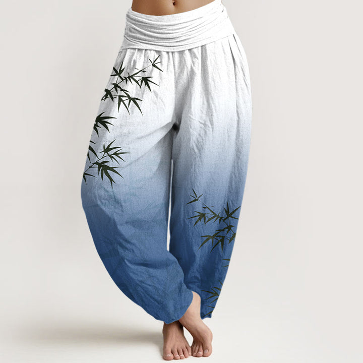 Buddha Stones Casual Bamboo Leaves Gradient Pattern Pure Cotton Women's Elastic Waist Harem Pants - RoyalBlue - US16，UK/AU20，EU48 (3XL) - image 8