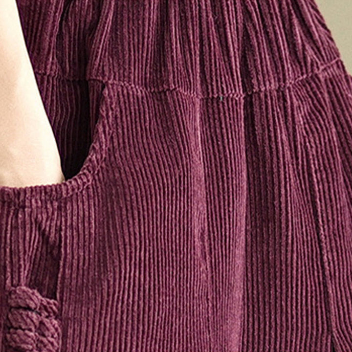 Buddha Stones Women's Pure Color Drawstring Design Wide Leg Corduroy Pants With Pockets - image 7