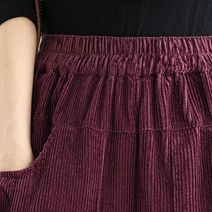 Buddha Stones Women's Pure Color Drawstring Design Wide Leg Corduroy Pants With Pockets - image 6