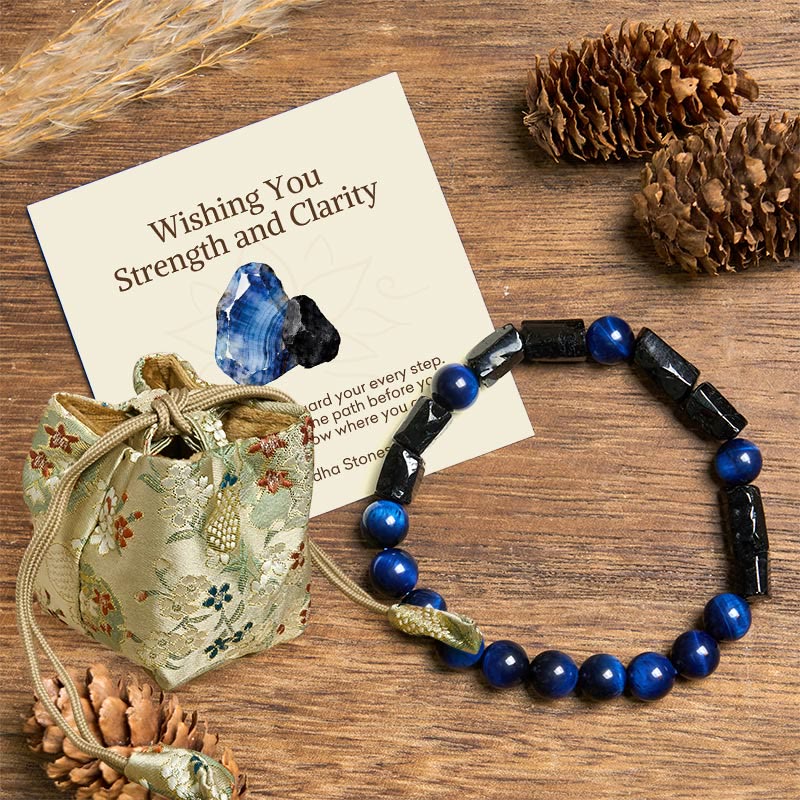 Buddha Stones "Wishing You Strength and Clarity" Blue Tiger Eye Bracelet Includes Gift Message Card - Blue Tiger Eye Black Tourmaline(Wrist Circumference: 14-16cm) - Deluxe Gift Bag (+$12.59) - image 6