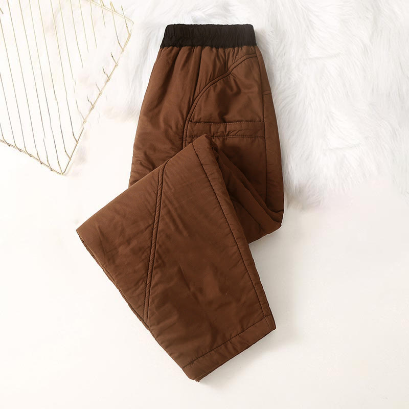 Buddha Stones Women's Winter Plain Elastic Waist Design Thickened Harem Pants With Pockets - image 1