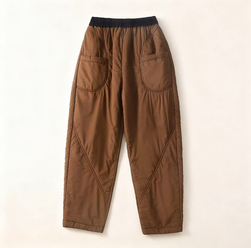 Buddha Stones Women's Winter Plain Elastic Waist Design Thickened Harem Pants With Pockets - Peru - US8-10，UK/AU12-14，EU40-42 (2XL) - image 0