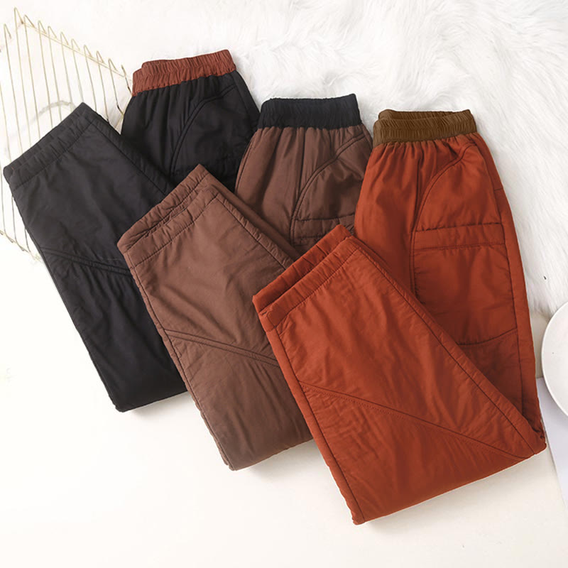 Buddha Stones Women's Winter Plain Elastic Waist Design Thickened Harem Pants With Pockets - image 14