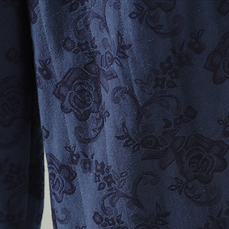 Buddha Stones Jacquard Cotton-padded Women's Wide Leg Thermal Ankle-Length Pants With Pockets - image 3