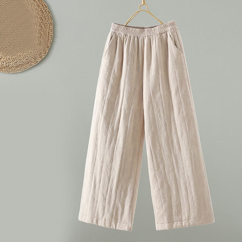Buddha Stones Jacquard Cotton-padded Women's Wide Leg Thermal Ankle-Length Pants With Pockets - AntiqueWhite - US8-10，UK/AU12-14，EU40-42 (2XL) - image 10