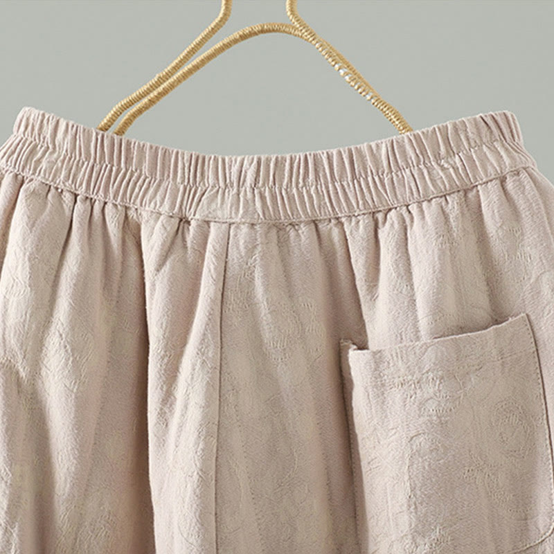 Buddha Stones Jacquard Cotton-padded Women's Wide Leg Thermal Ankle-Length Pants With Pockets - image 13