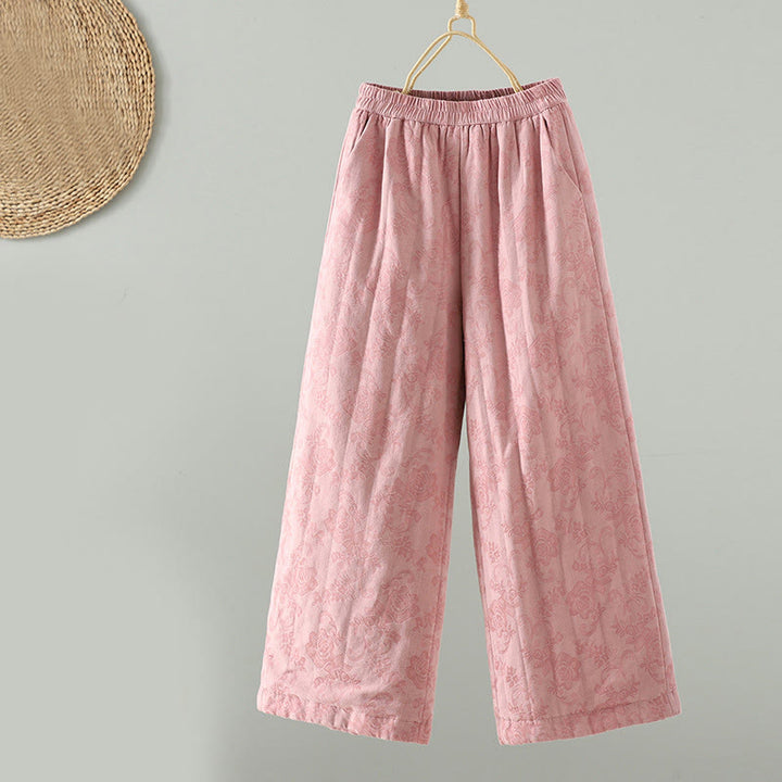 Buddha Stones Jacquard Cotton-padded Women's Wide Leg Thermal Ankle-Length Pants With Pockets - LightPink - US8-10，UK/AU12-14，EU40-42 (2XL) - image 5
