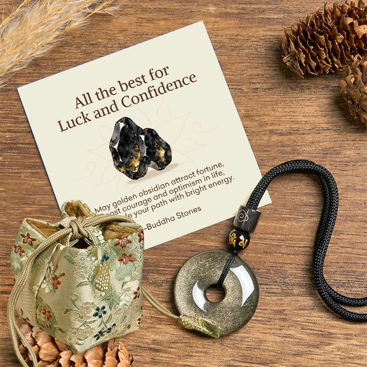 Buddha Stones "All the best for Luck and Confidence" Obsidian Necklace Includes Gift Message Card - Gold Sheen Obsidian - Deluxe Gift Bag (+$12.59) - image 7