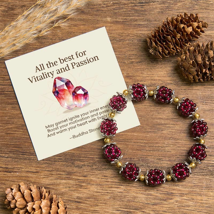 Buddha Stones "All the best for Vitality and Passion" Garnet Bracelet Includes Gift Message Card - 0.59 in (1.5 cm) - Standard Gift Box - image 0