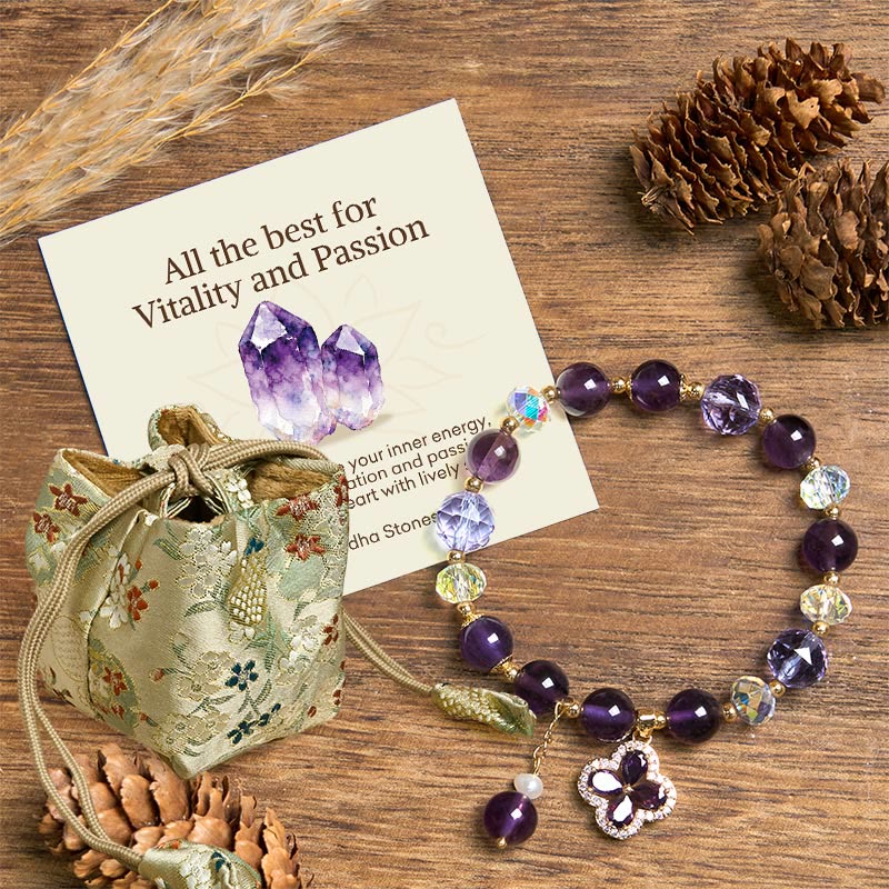Buddha Stones "All the best for Calm and Wisdom" Amethyst Flower Bracelet Includes Gift Message Card - Amethyst(Spiritual Awareness♥Inner Peace) - Deluxe Gift Bag (+$12.59) - image 7