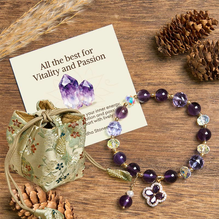 Buddha Stones "All the best for Calm and Wisdom" Amethyst Flower Bracelet Includes Gift Message Card - Amethyst(Spiritual Awareness♥Inner Peace) - Deluxe Gift Bag (+$12.59) - image 7