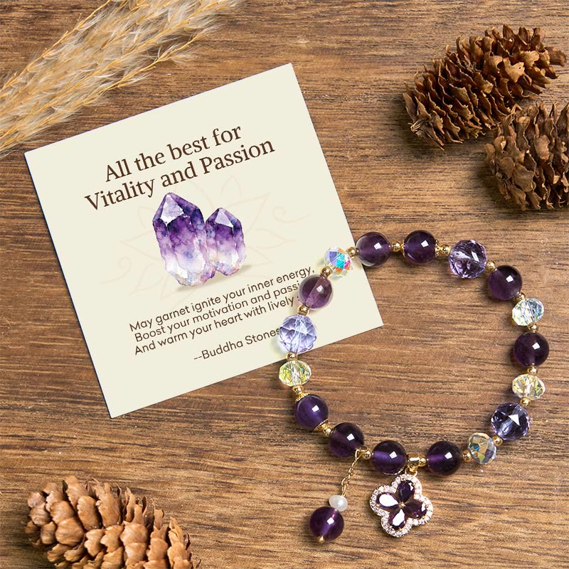 Buddha Stones "All the best for Calm and Wisdom" Amethyst Flower Bracelet Includes Gift Message Card - Amethyst(Spiritual Awareness♥Inner Peace) - Standard Gift Box - image 0