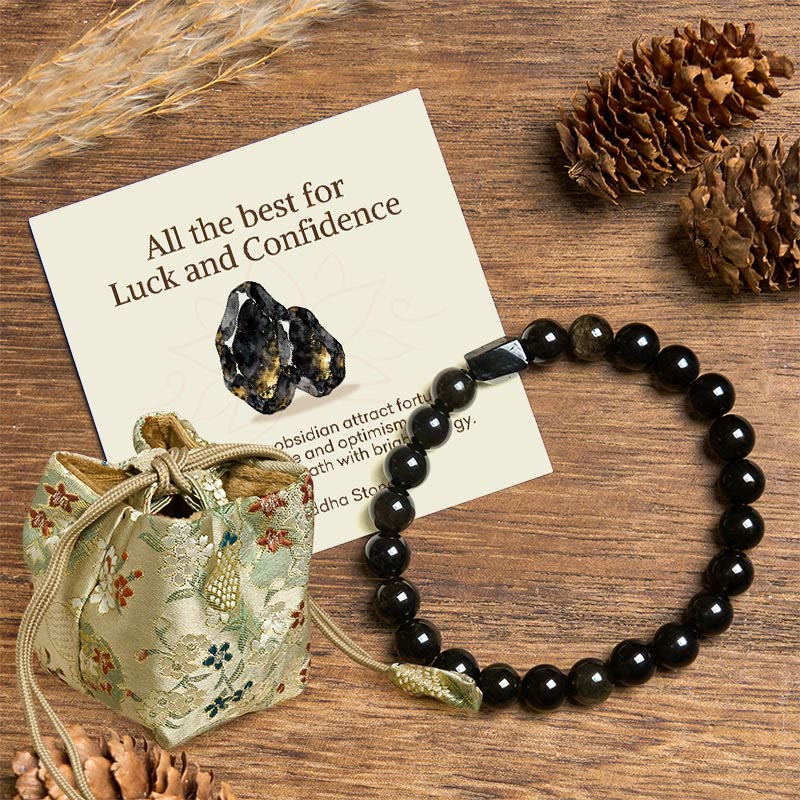 Buddha Stones "All the best for Luck and Confidence" Obsidian Bracelet Includes Gift Message Card - Gold Sheen Obsidian Black Tourmaline(Wrist Circumference: 14-16cm) - Deluxe Gift Bag (+$9.59) - image 6
