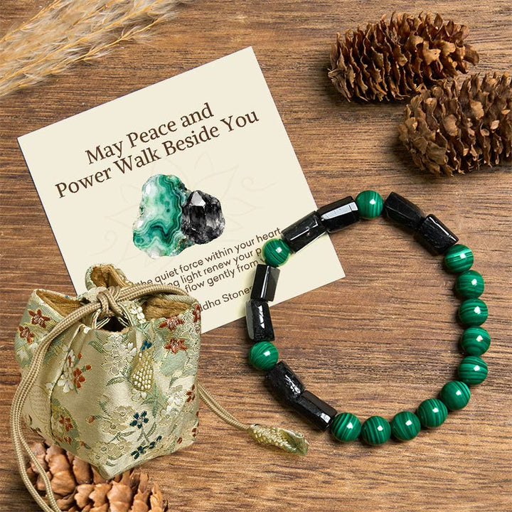 Buddha Stones "May Peace and Power Walk Beside You" Malachite Bracelet Includes Gift Message Card - Malachite Black Tourmaline(Wrist Circumference: 14-16cm) - Deluxe Gift Bag (+$12.59) - image 7