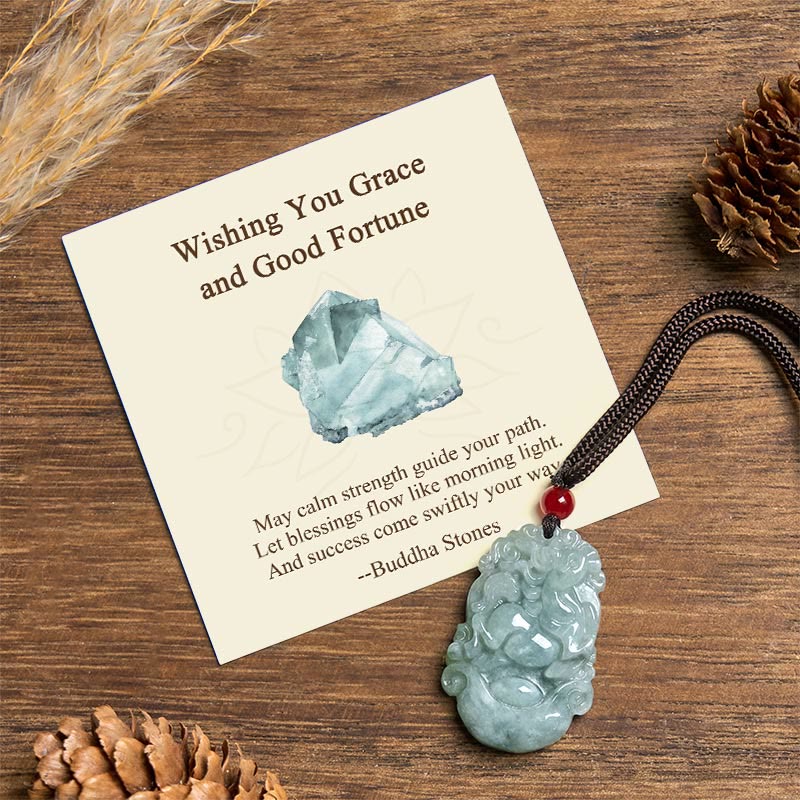Buddha Stones "Wishing You Grace and Good Fortune" Jade Horse Necklace Includes Gift Message Card - Horse - Standard Gift Box - image 0