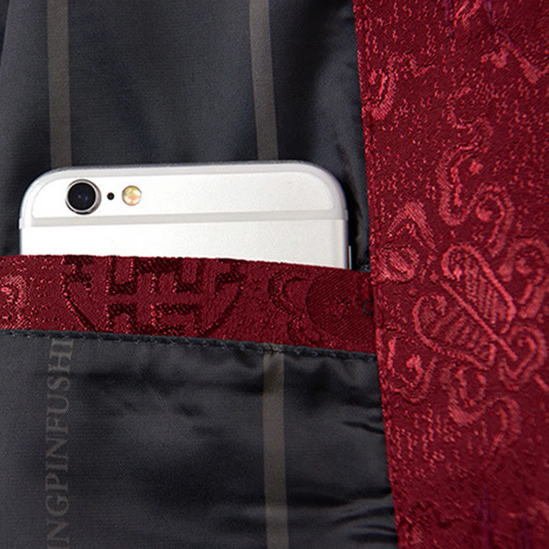 Buddha Stones Embroidery Pattern Stand Collar Long Sleeve Men's Tang Suit Jacket With Pockets - image 8