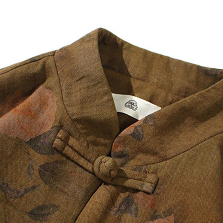 Buddha Stones Spring Printed Floral Pattern Men's Chinese Frog-button Long Sleeve Cotton Jacket - image 20