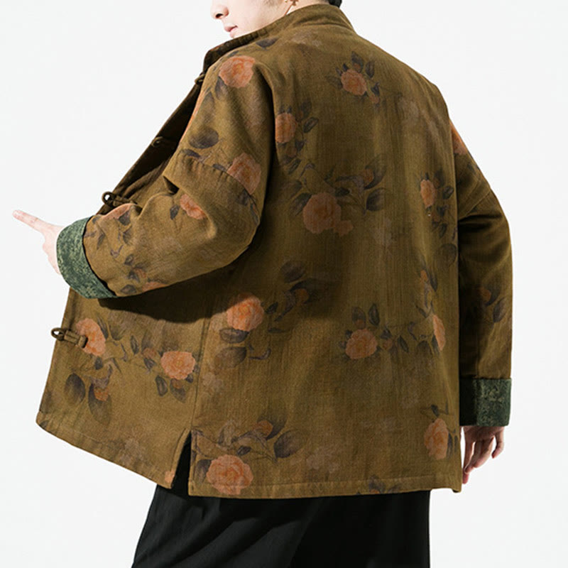 Buddha Stones Spring Printed Floral Pattern Men's Chinese Frog-button Long Sleeve Cotton Jacket - image 16