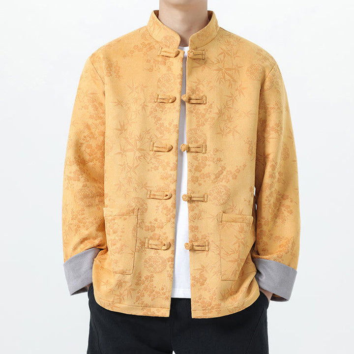 Buddha Stones Fall Jacquard Bamboo Frog-button Long Sleeve Men's Cotton Jacket With Pockets - image 0