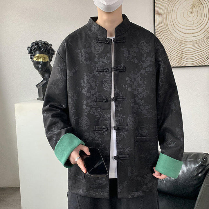 Buddha Stones Fall Jacquard Bamboo Frog-button Long Sleeve Men's Cotton Jacket With Pockets - image 6