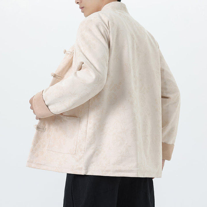 Buddha Stones Fall Jacquard Bamboo Frog-button Long Sleeve Men's Cotton Jacket With Pockets - image 21