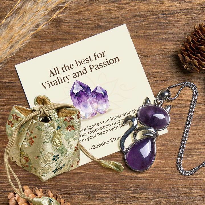 Buddha Stones "All the best for Calm and Wisdom" Cat Amethyst Necklace Includes Gift Message Card - Amethyst - Deluxe Gift Bag (+$9.59) - image 4