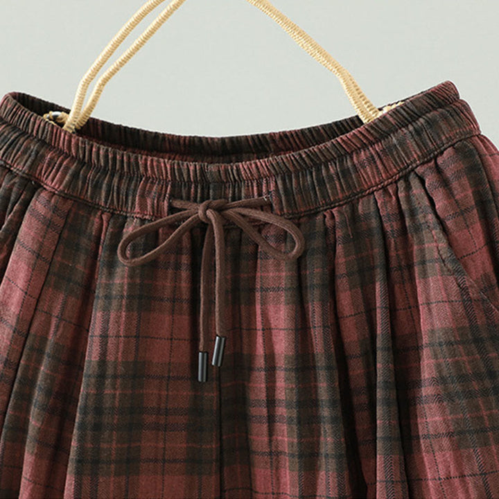 Buddha Stones Multi-color Plaid Pattern Cotton-padded Women's Harem Thermal Pants With Pockets - image 11