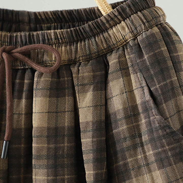 Buddha Stones Multi-color Plaid Pattern Cotton-padded Women's Harem Thermal Pants With Pockets - image 4