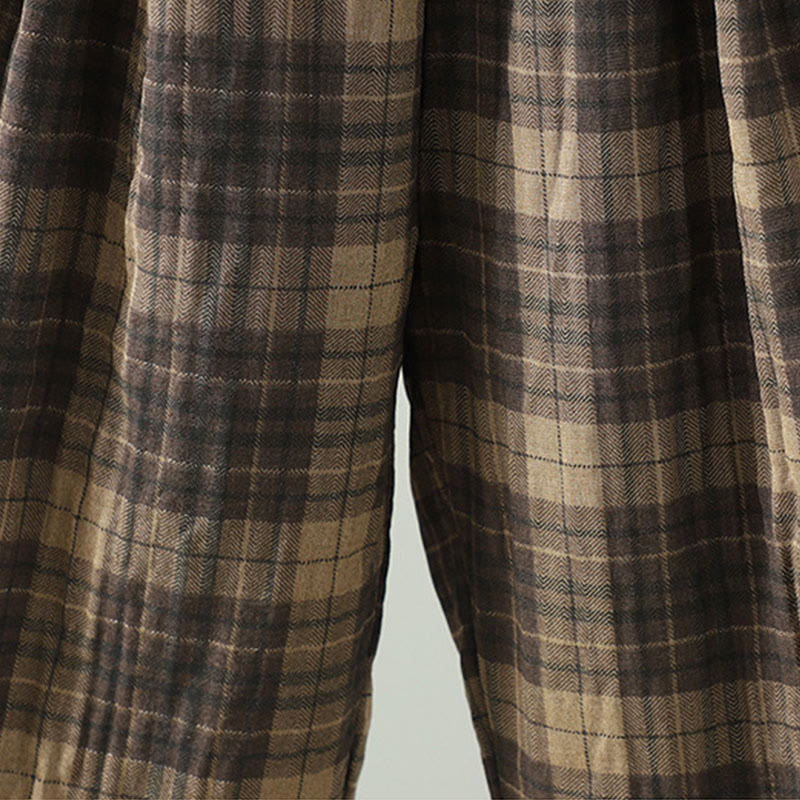 Buddha Stones Multi-color Plaid Pattern Cotton-padded Women's Harem Thermal Pants With Pockets - image 6