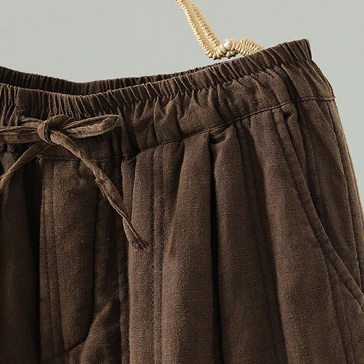 Buddha Stones Daily Plain Drawstring Design Women's Harem Elastic Waist Cotton Pants With Pockets - image 2