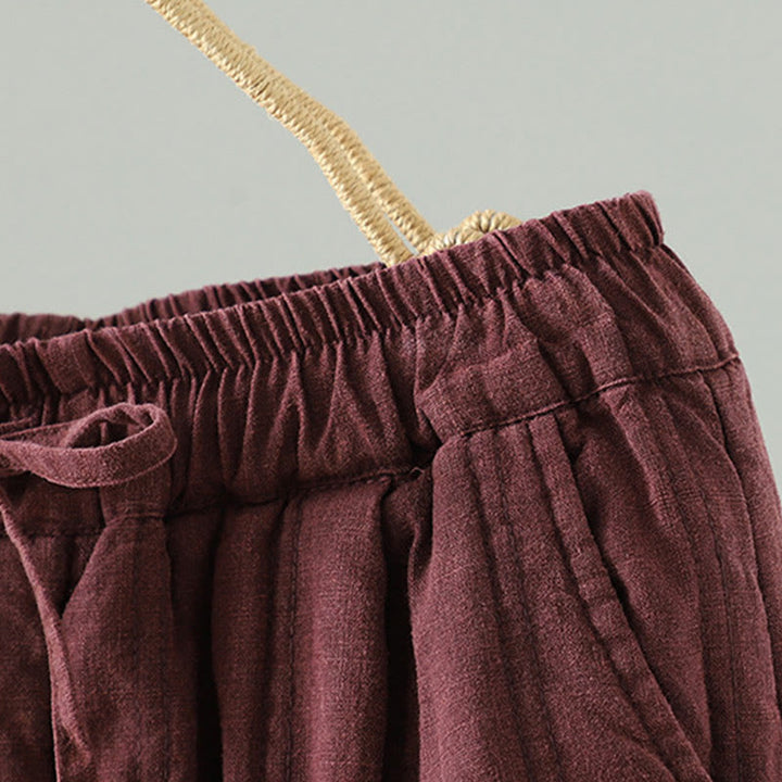 Buddha Stones Daily Plain Drawstring Design Women's Harem Elastic Waist Cotton Pants With Pockets - image 10