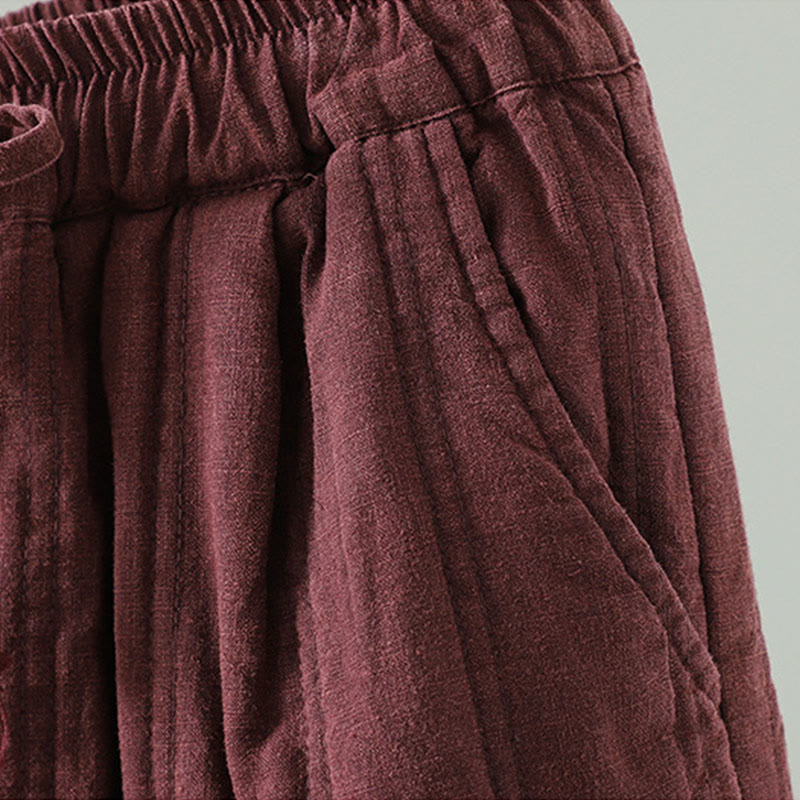 Buddha Stones Daily Plain Drawstring Design Women's Harem Elastic Waist Cotton Pants With Pockets - image 11