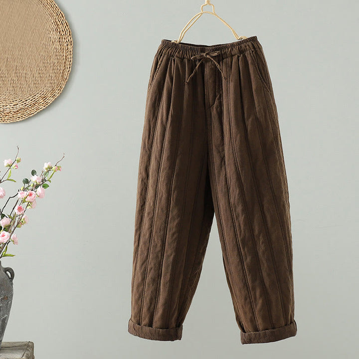Buddha Stones Daily Plain Drawstring Design Women's Harem Elastic Waist Cotton Pants With Pockets - SaddleBrown - US8-10，UK/AU12-14，EU40-42 (2XL) - image 0