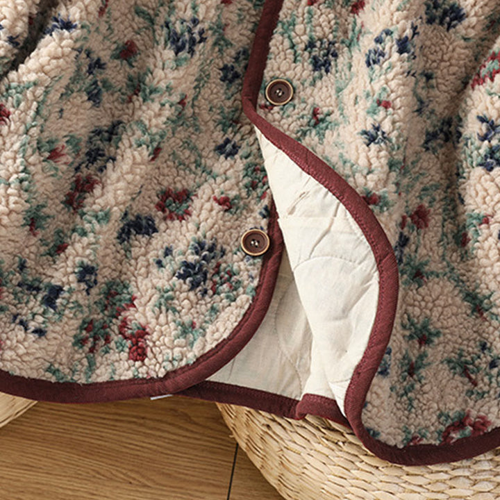 Buddha Stones Women's Cotton Flower Pattern Buttons Design Long Sleeve Thermal Jacket With Pockets - image 12