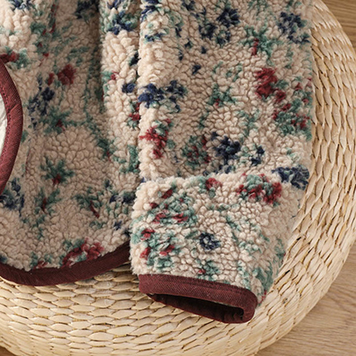 Buddha Stones Women's Cotton Flower Pattern Buttons Design Long Sleeve Thermal Jacket With Pockets - image 8