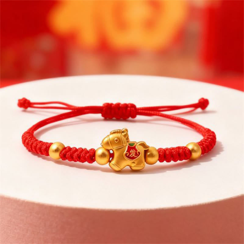 Buddha Stones Chinese Zodiac Year Of The Horse Get Rich Charm Red String Strength Bracelet - Red String(Wrist Circumference: 12-22 cm) - image 0