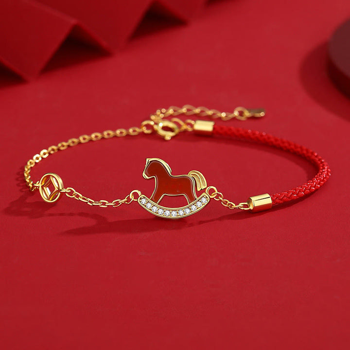 Buddha Stones 925 Sterling Silver Year Of The Horse Design Red Agate Confidence Earrings - Red String Horse Bracelet - image 12