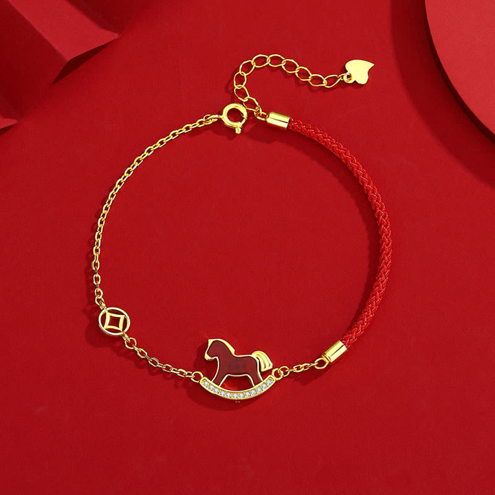 Buddha Stones 925 Sterling Silver Red String Red Agate Year Of The Horse Connection Bracelet - image 1