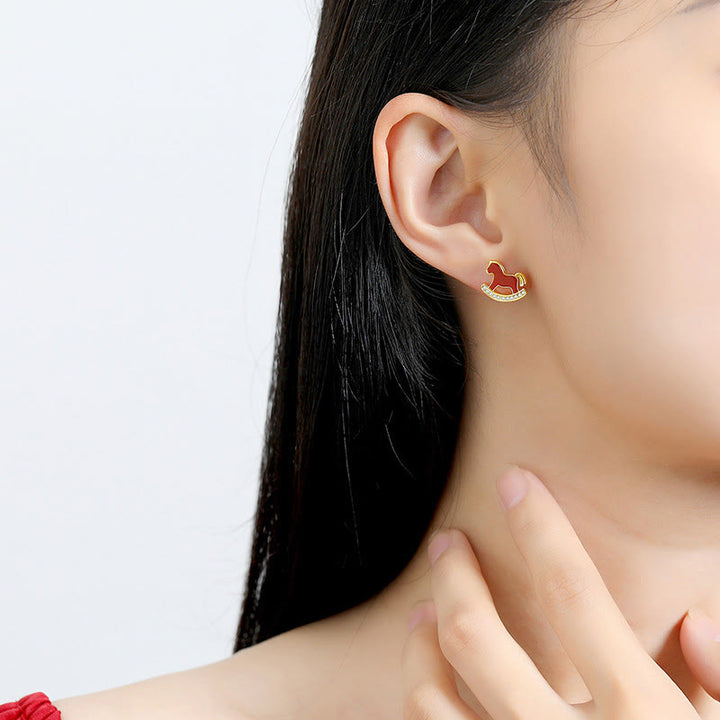 Buddha Stones 925 Sterling Silver Year Of The Horse Design Red Agate Confidence Earrings - image 4