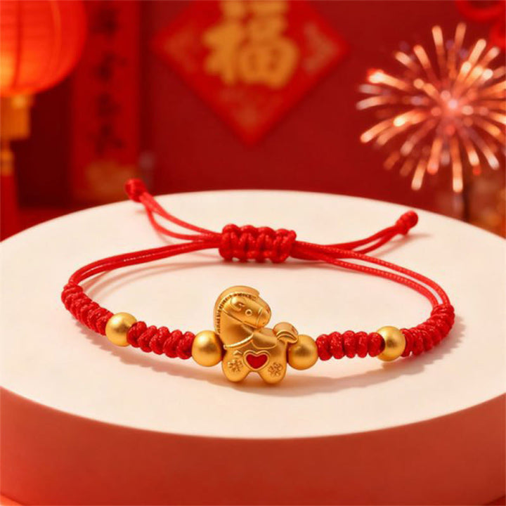 Buddha Stones Year Of The Horse Heart Design Red String Braided Luck Bracelet - Red String(Wrist Circumference: 12-22 cm) - image 0