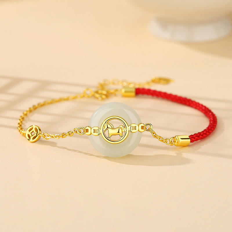 Buddha Stones 925 Sterling Silver Hetian Jade Year Of The Horse Peace Buckle Luck Necklace Pendant - image 10