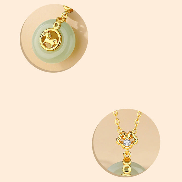 Buddha Stones 925 Sterling Silver Hetian Jade Year Of The Horse Peace Buckle Luck Necklace Pendant - image 3
